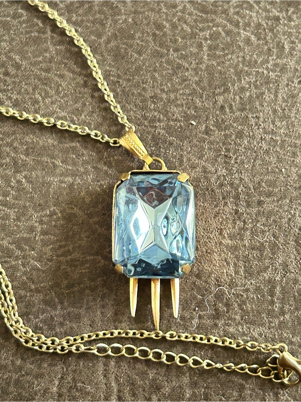 4/$100 aquamarine Gold-Tone Blue Crystal Pendant Necklace